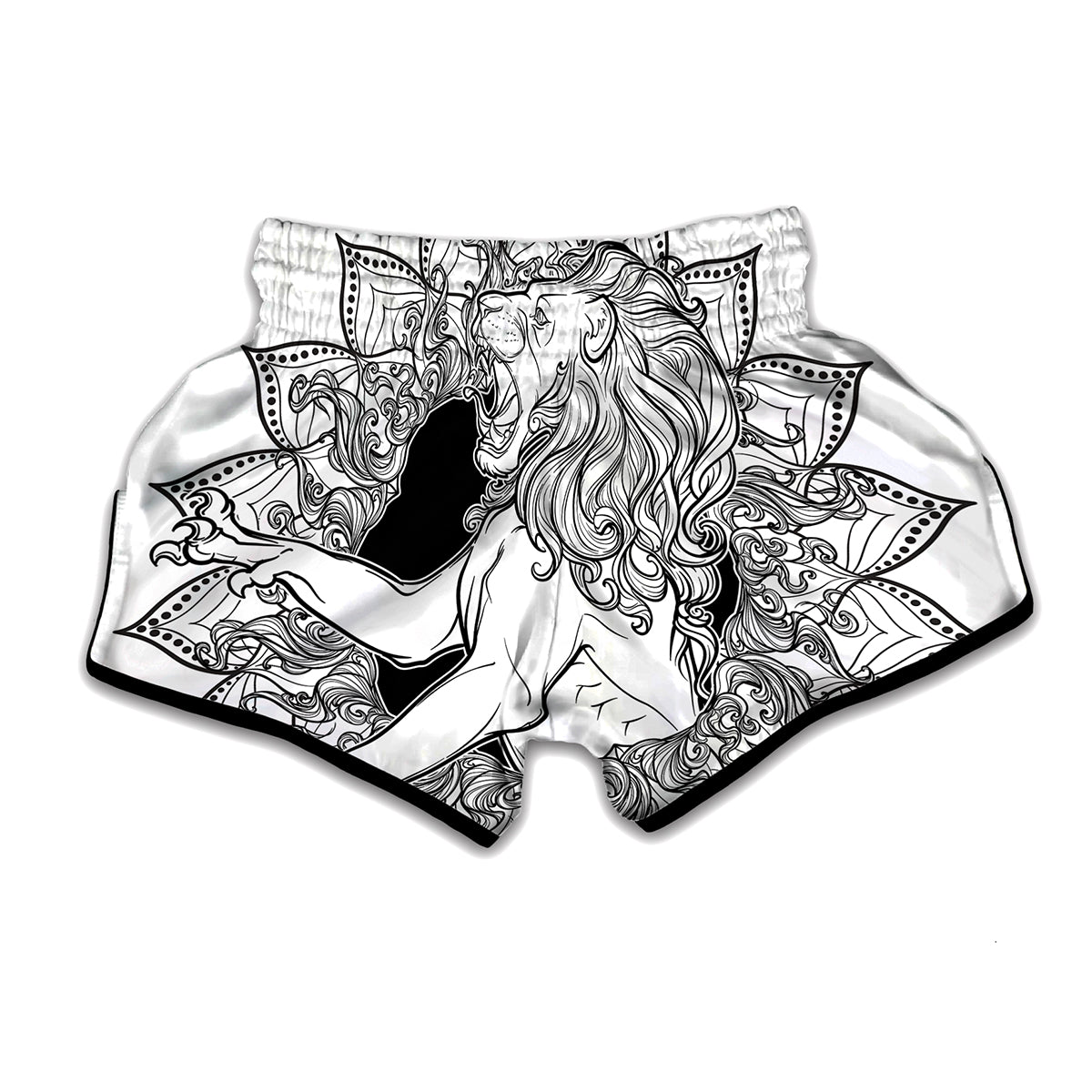 White And Black Leo Sign Print Muay Thai Boxing Shorts