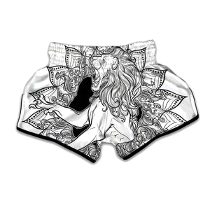 White And Black Leo Sign Print Muay Thai Boxing Shorts