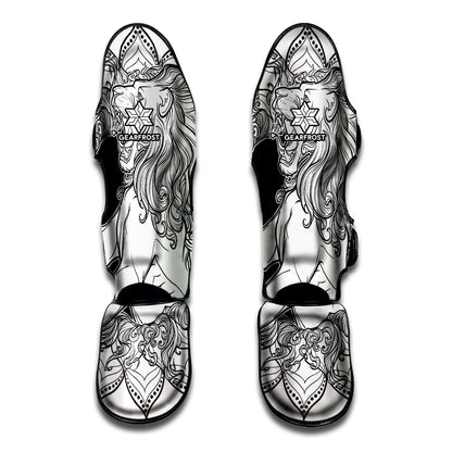 White And Black Leo Sign Print Muay Thai Shin Guard