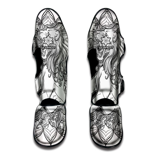 White And Black Leo Sign Print Muay Thai Shin Guard
