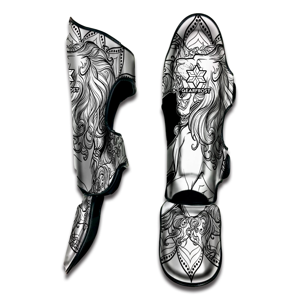White And Black Leo Sign Print Muay Thai Shin Guard