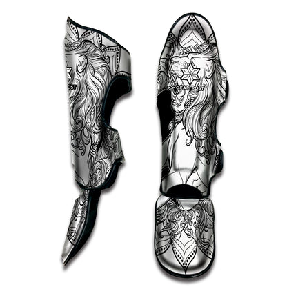 White And Black Leo Sign Print Muay Thai Shin Guard