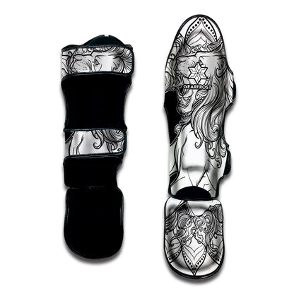 White And Black Leo Sign Print Muay Thai Shin Guard