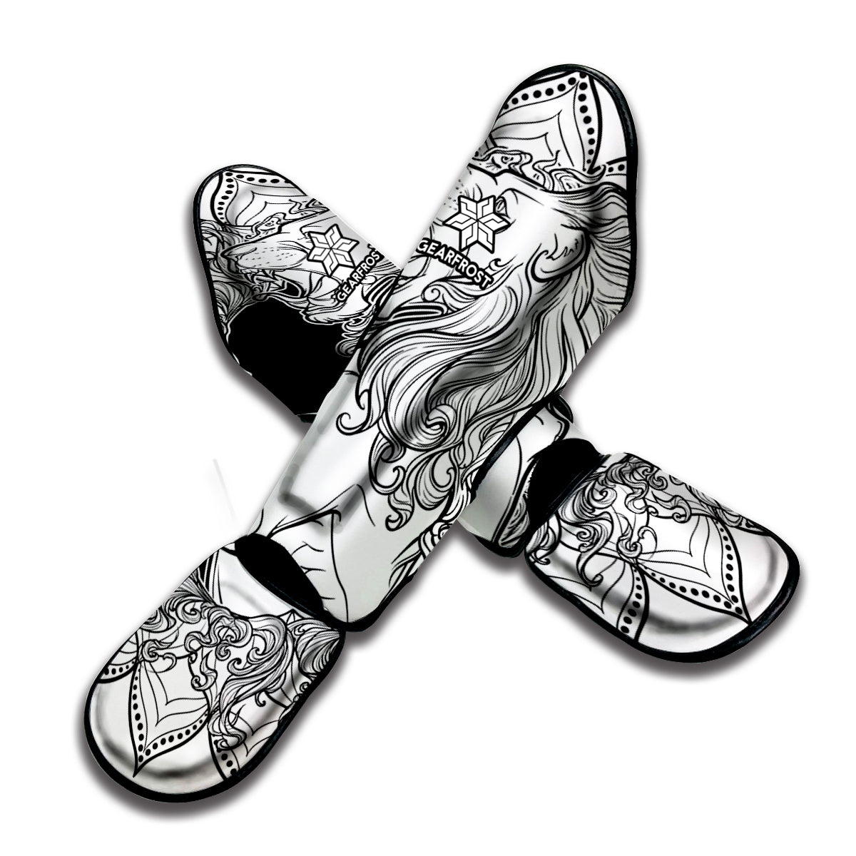 White And Black Leo Sign Print Muay Thai Shin Guard
