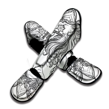 White And Black Leo Sign Print Muay Thai Shin Guard