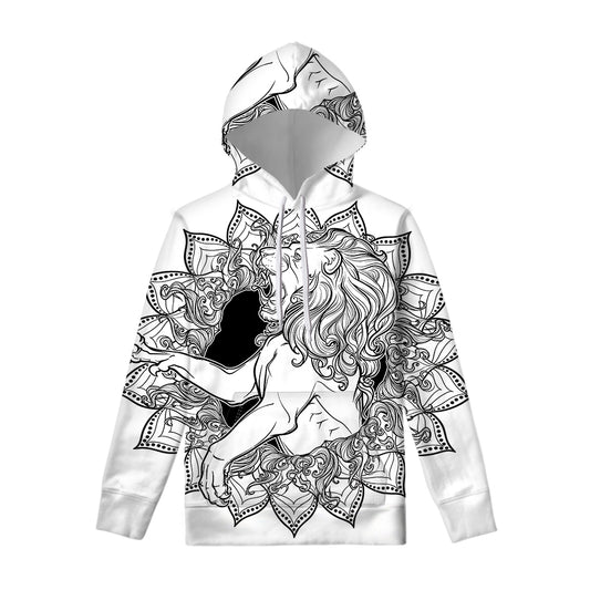 White And Black Leo Sign Print Pullover Hoodie