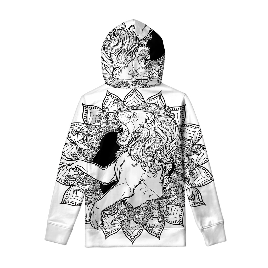 White And Black Leo Sign Print Pullover Hoodie
