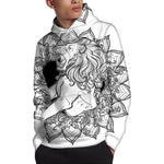 White And Black Leo Sign Print Pullover Hoodie