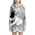 White And Black Leo Sign Print Pullover Hoodie Dress