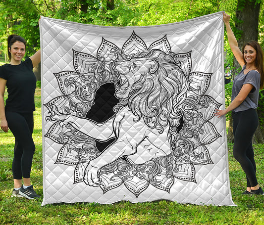 White And Black Leo Sign Print Quilt