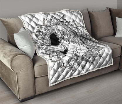 White And Black Leo Sign Print Quilt