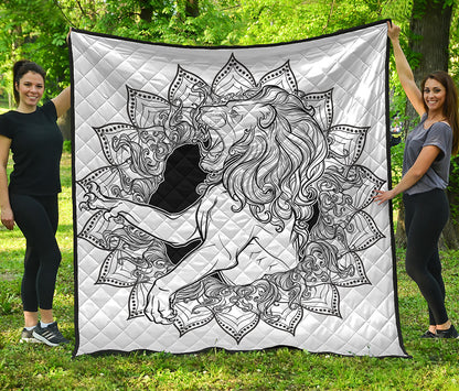 White And Black Leo Sign Print Quilt