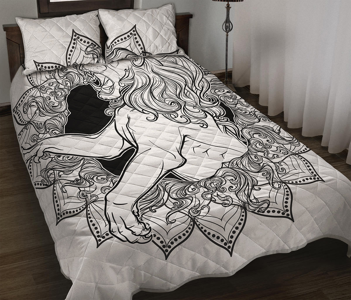 White And Black Leo Sign Print Quilt Bed Set