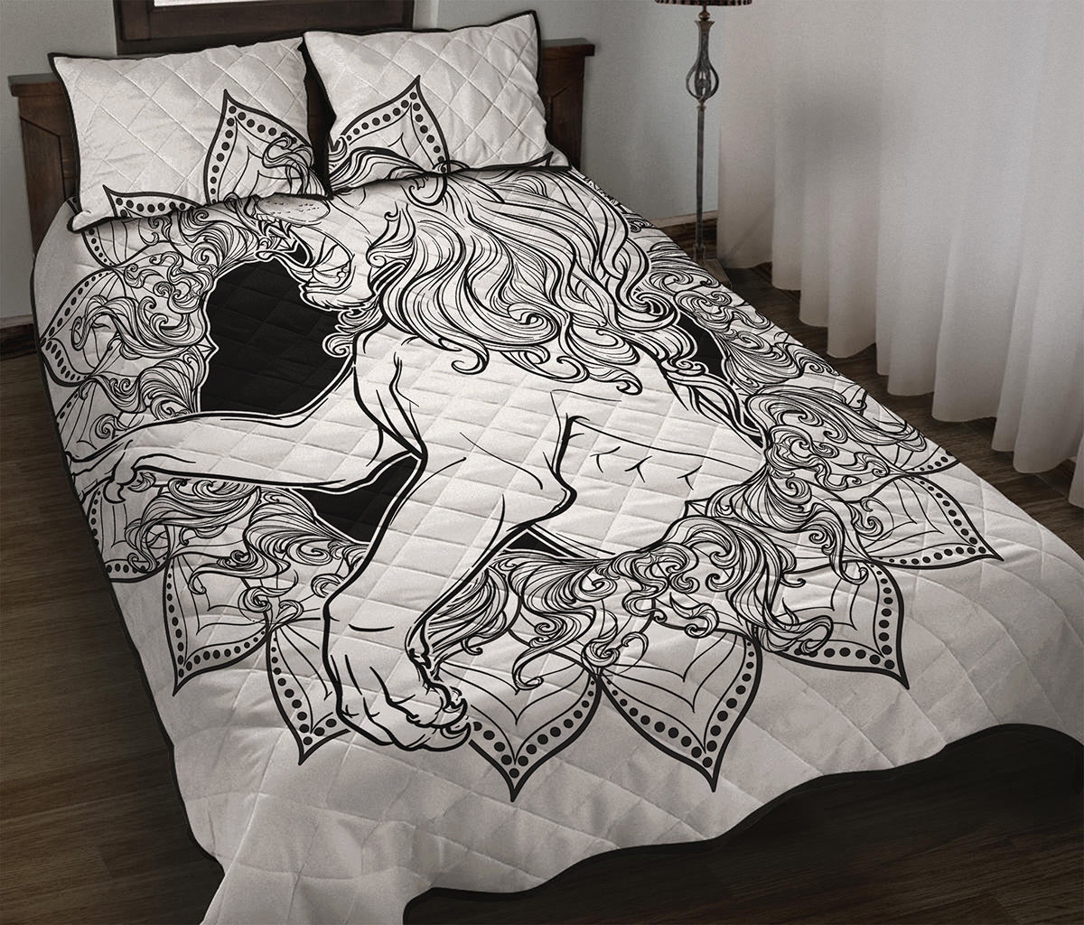 White And Black Leo Sign Print Quilt Bed Set