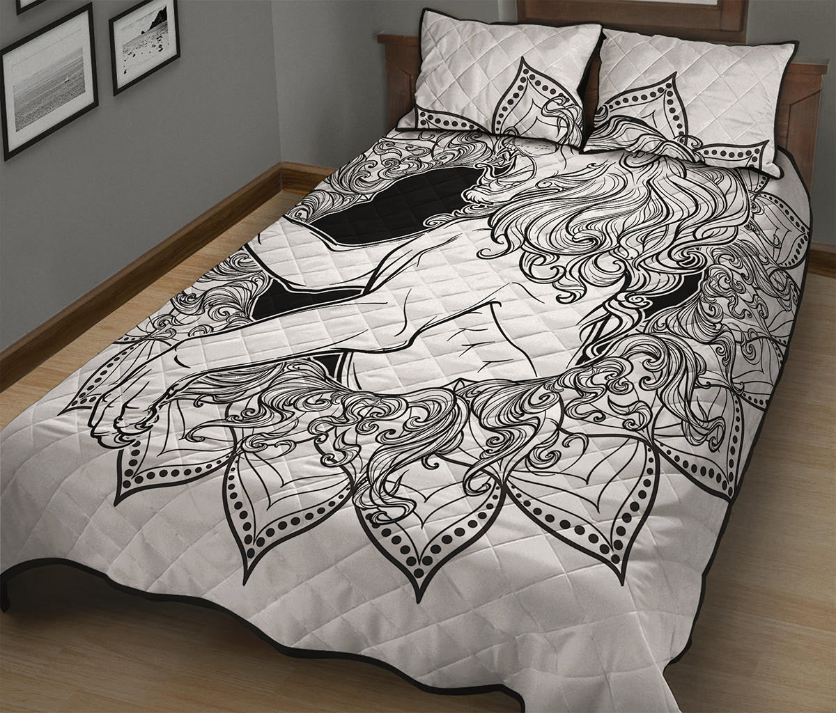 White And Black Leo Sign Print Quilt Bed Set
