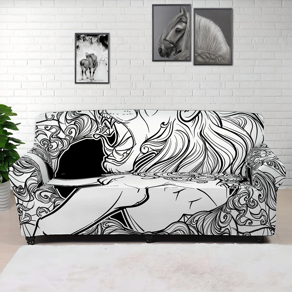White And Black Leo Sign Print Sofa Cover