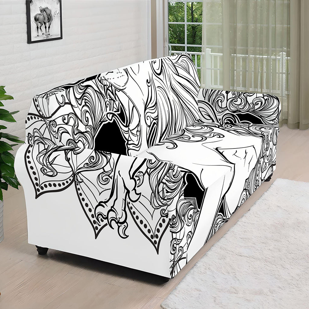 White And Black Leo Sign Print Sofa Cover