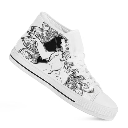 White And Black Leo Sign Print White High Top Shoes