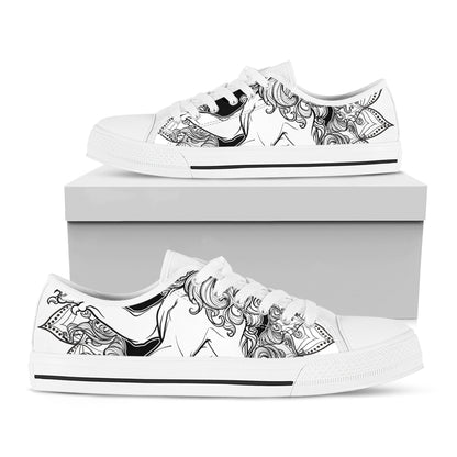 White And Black Leo Sign Print White Low Top Shoes