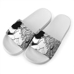 White And Black Leo Sign Print White Slide Sandals