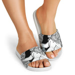 White And Black Leo Sign Print White Slide Sandals