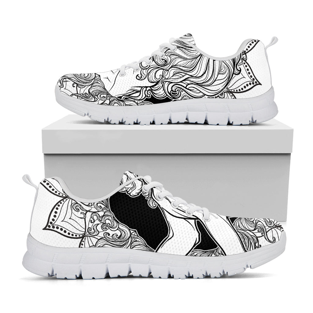White And Black Leo Sign Print White Sneakers