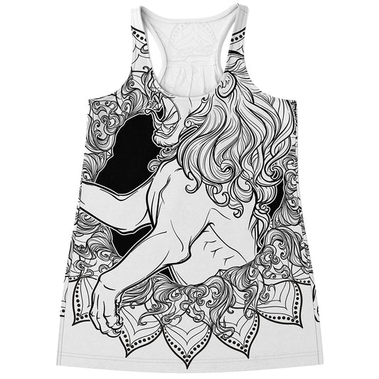 White And Black Leo Sign Print Women's Racerback Tank Top