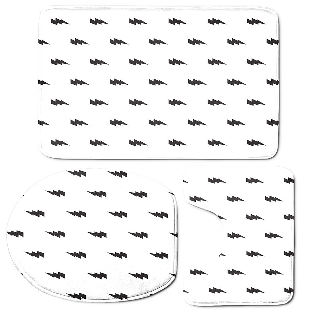 White And Black Lightning Pattern Print 3 Piece Bath Mat Set