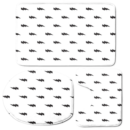 White And Black Lightning Pattern Print 3 Piece Bath Mat Set