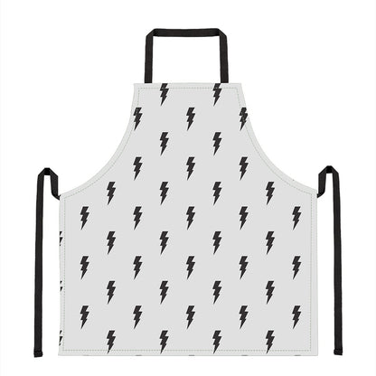 White And Black Lightning Pattern Print Apron
