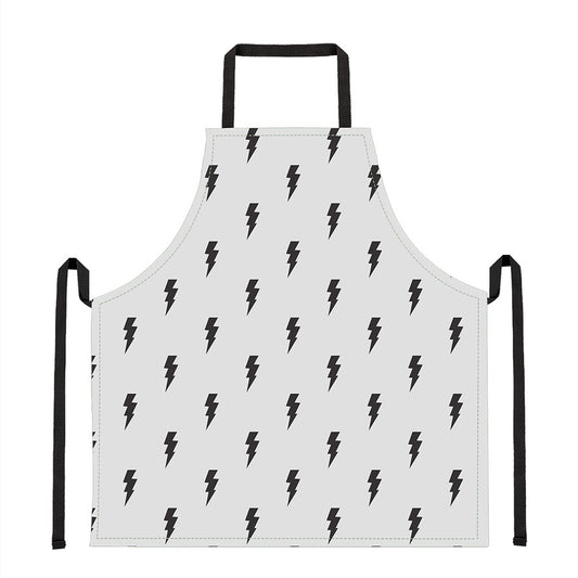White And Black Lightning Pattern Print Apron
