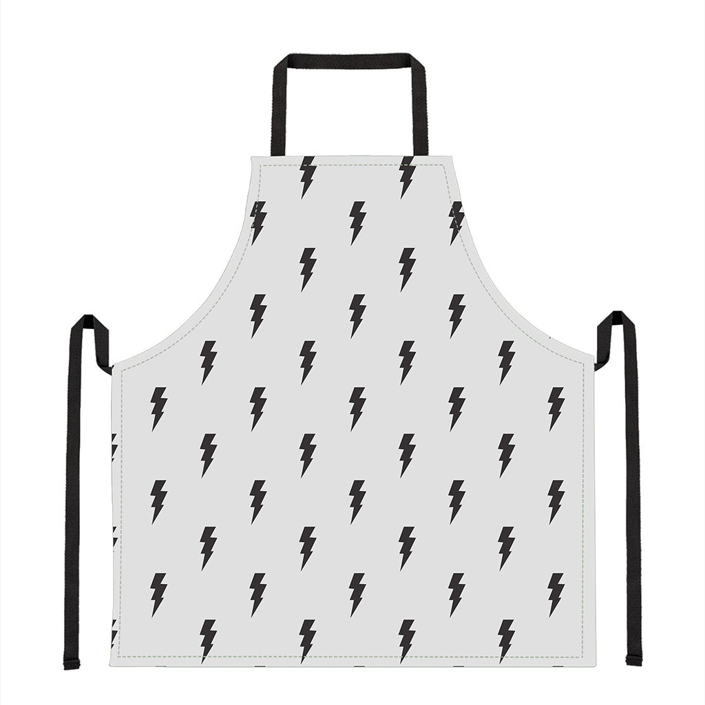 White And Black Lightning Pattern Print Apron