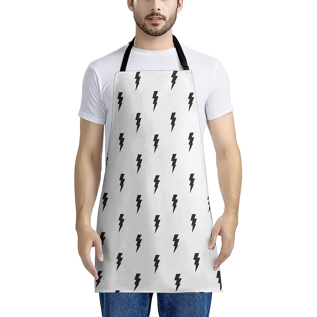 White And Black Lightning Pattern Print Apron