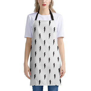 White And Black Lightning Pattern Print Apron