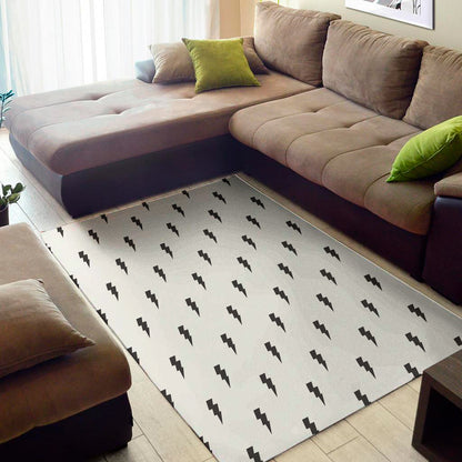 White And Black Lightning Pattern Print Area Rug