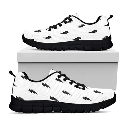 White And Black Lightning Pattern Print Black Sneakers