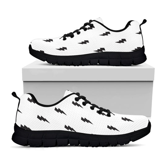 White And Black Lightning Pattern Print Black Sneakers