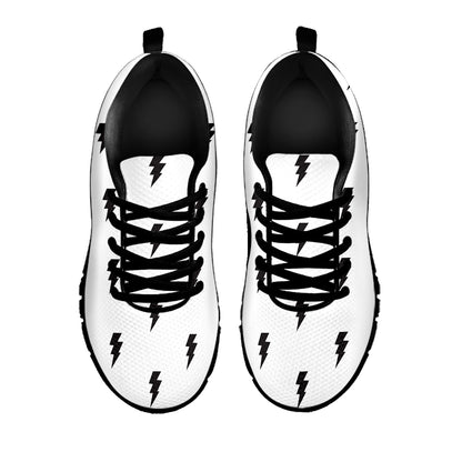 White And Black Lightning Pattern Print Black Sneakers
