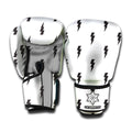 White And Black Lightning Pattern Print Boxing Gloves