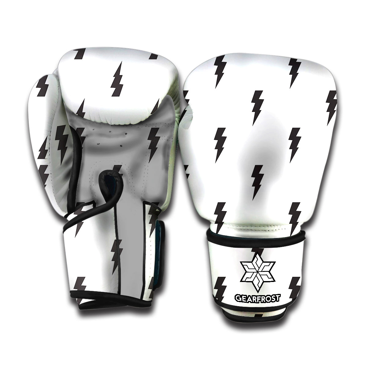 White And Black Lightning Pattern Print Boxing Gloves