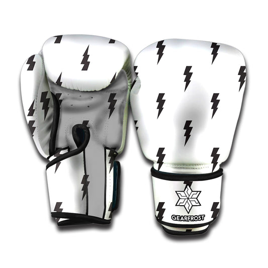 White And Black Lightning Pattern Print Boxing Gloves