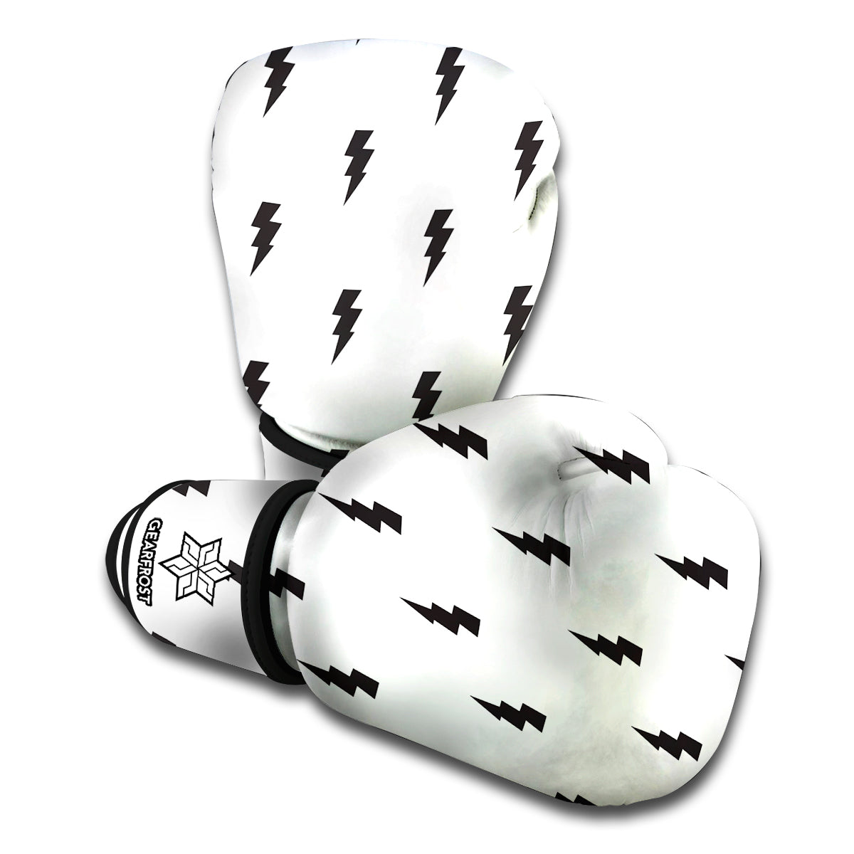 White And Black Lightning Pattern Print Boxing Gloves