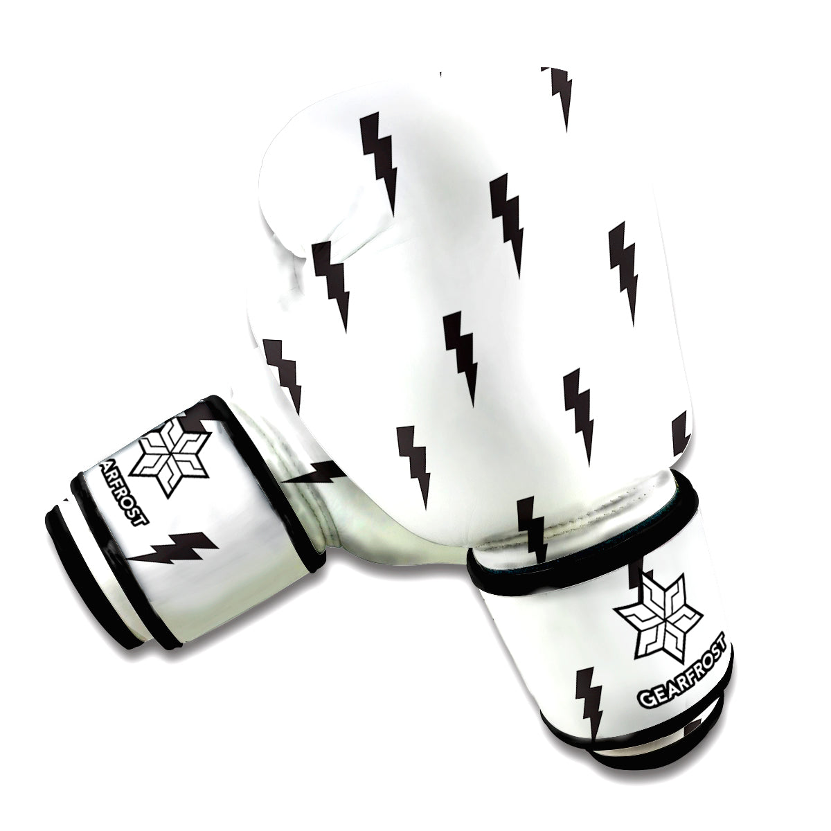 White And Black Lightning Pattern Print Boxing Gloves