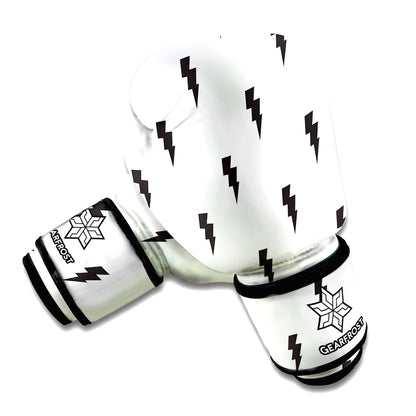 White And Black Lightning Pattern Print Boxing Gloves