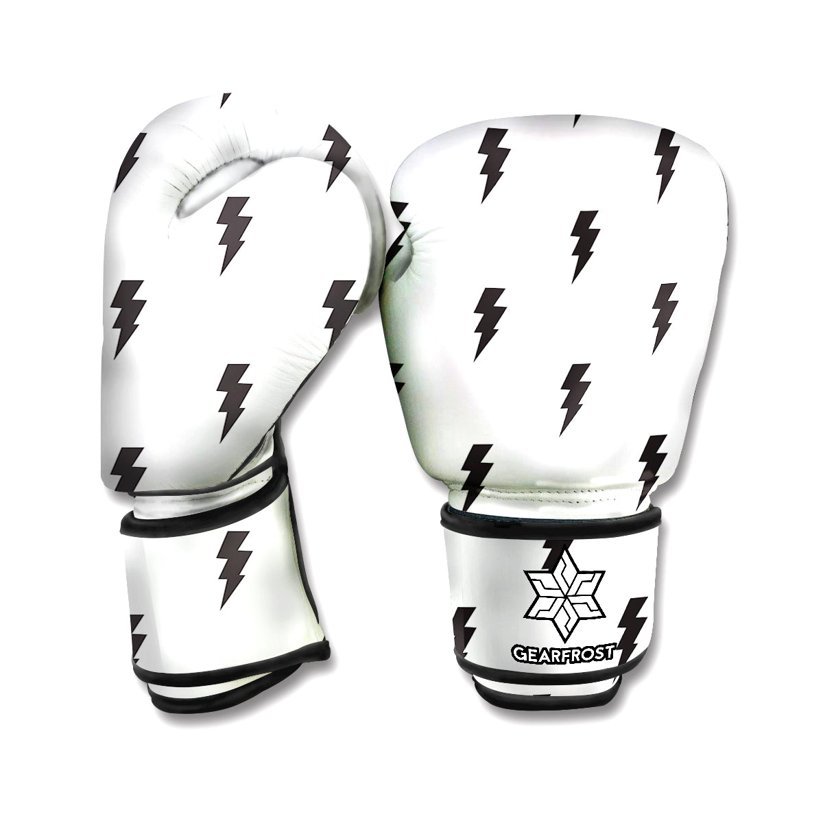 White And Black Lightning Pattern Print Boxing Gloves