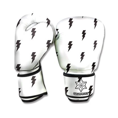 White And Black Lightning Pattern Print Boxing Gloves