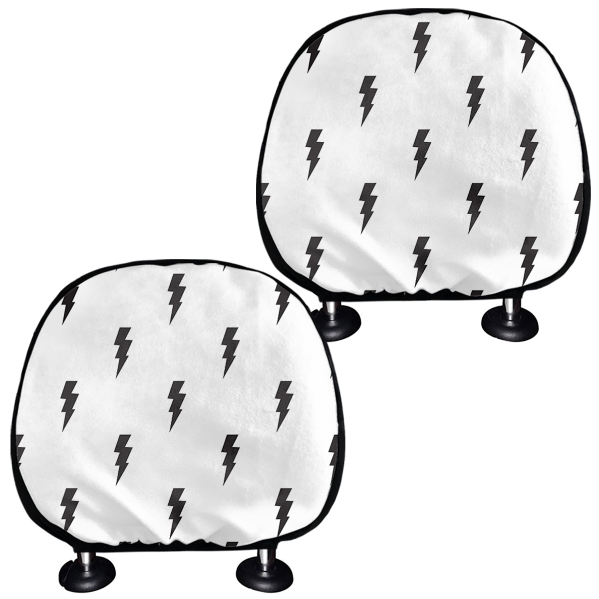 White And Black Lightning Pattern Print Car Headrest Covers