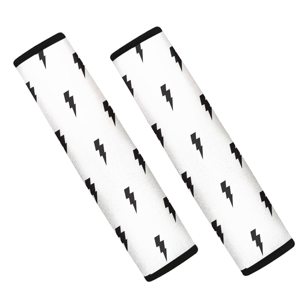 White And Black Lightning Pattern Print Car Seat Belt Covers