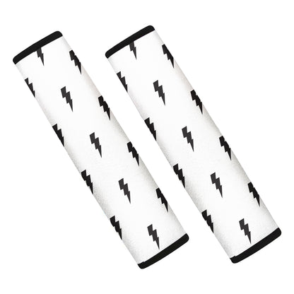 White And Black Lightning Pattern Print Car Seat Belt Covers