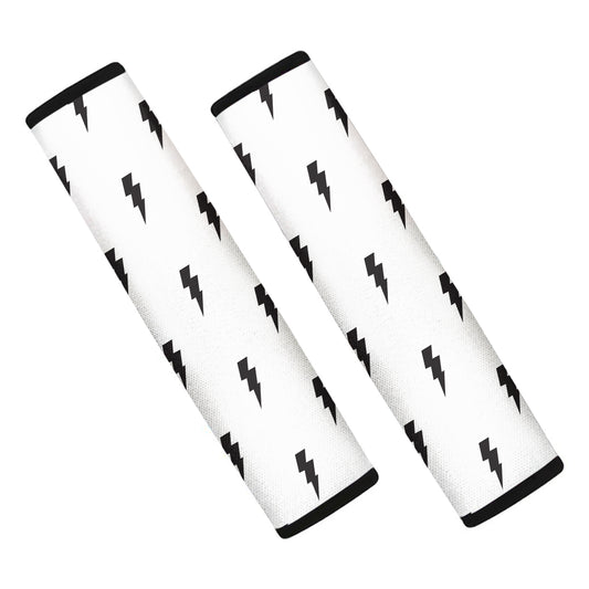 White And Black Lightning Pattern Print Car Seat Belt Covers
